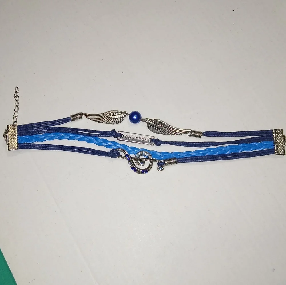 Courage/Music/Wings Blue Pearl Friendship Bracelet
